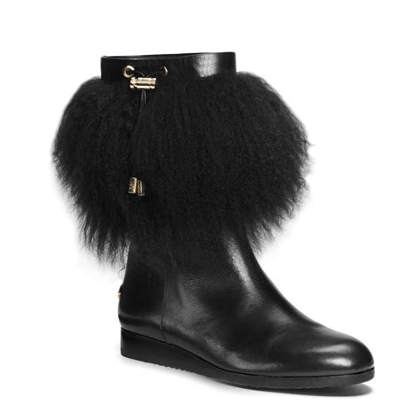 michael kors lizzie fur trimmed leather boots|Julia Faux Fur Trim Metallic Leather Boot .